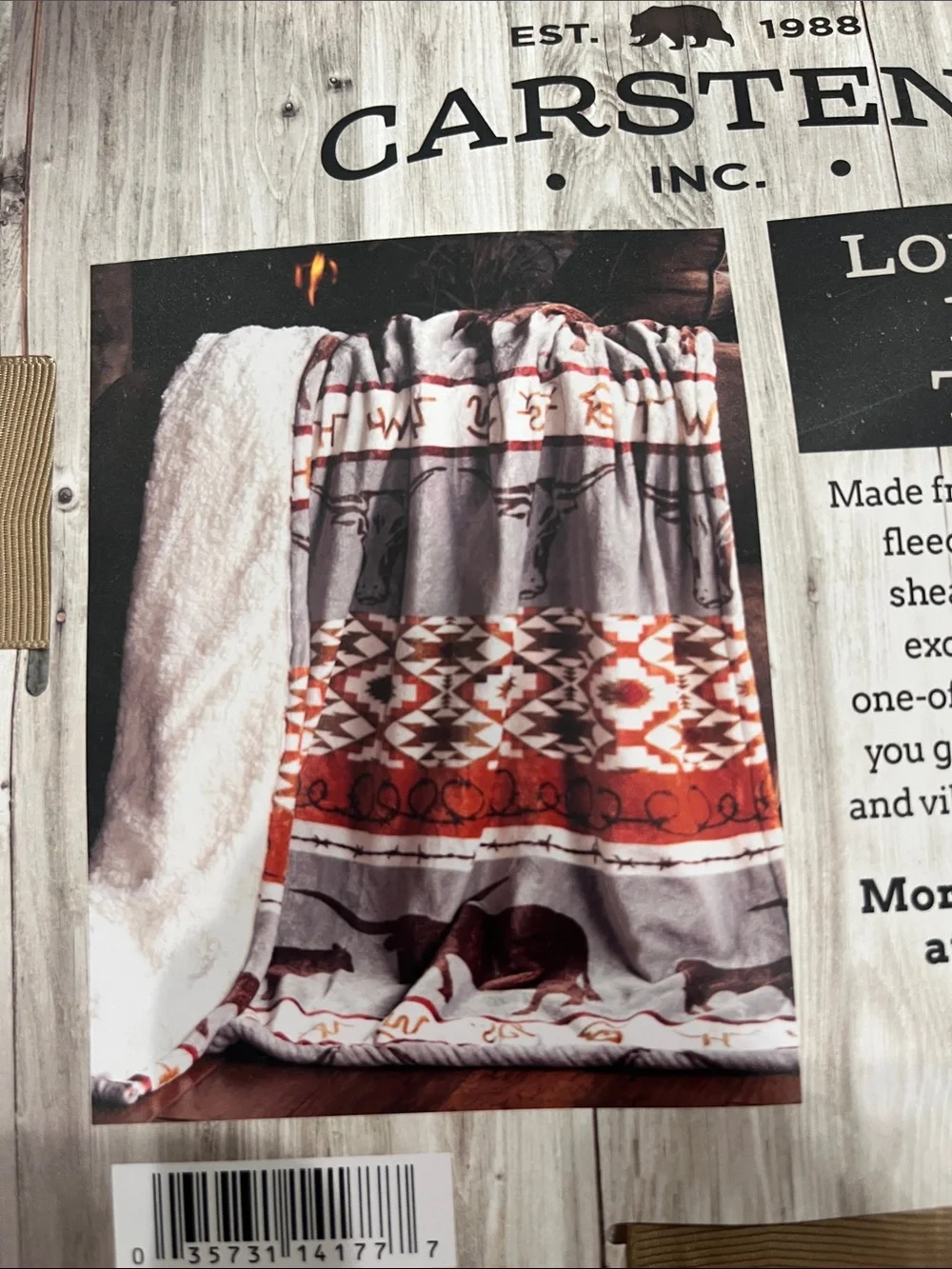 Carstens Longhorn Plush Throw Blanket - White, Gray & Brown